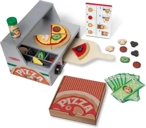 Melissa & Doug Top & Bake Wooden Pizza Counter Play Set with Play Food (41 Pcs) Preschool Toy Pizza, Wooden Food Set, Pretend Sets For Kids Ages 3  - FSC-Certified