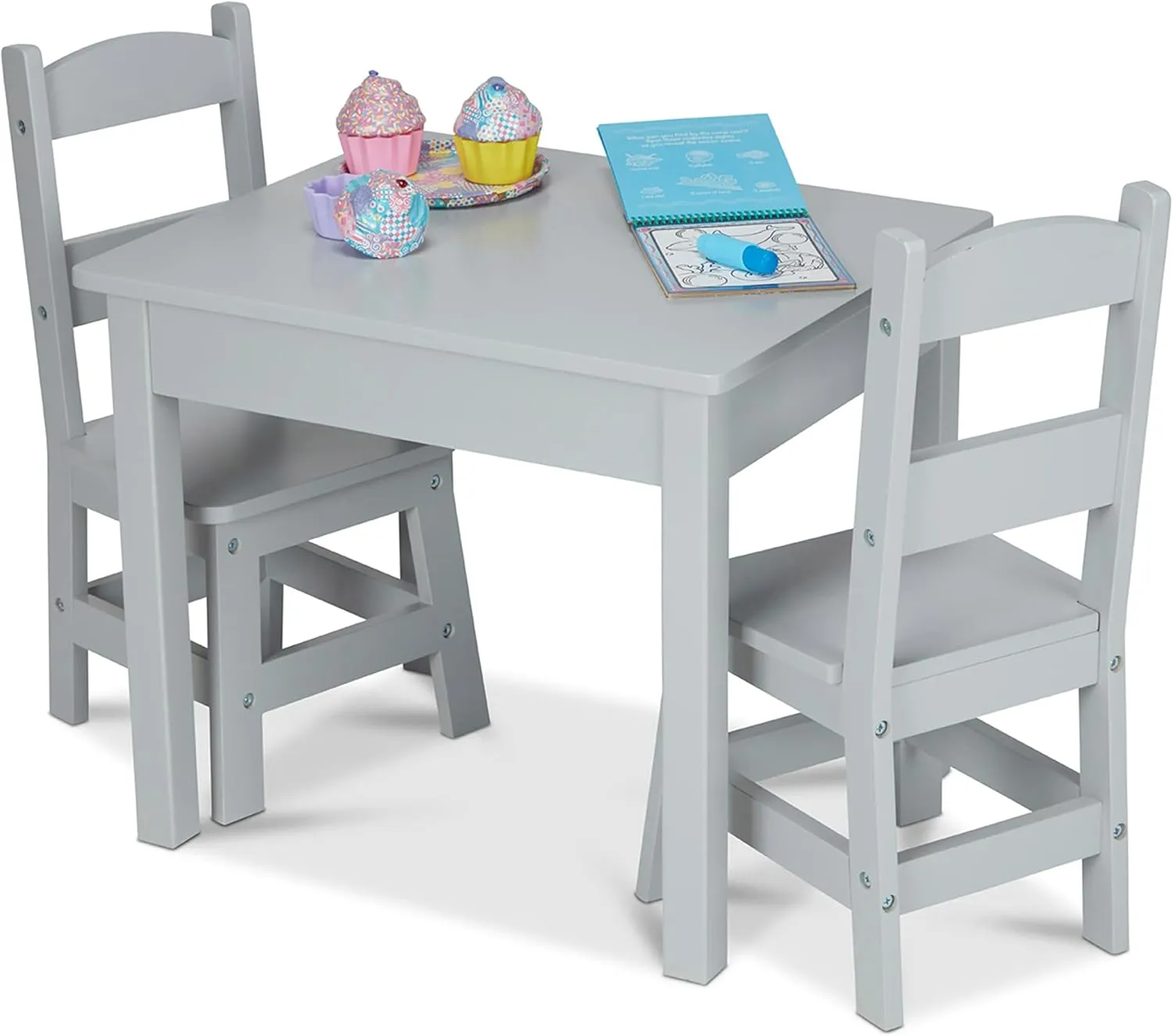 Melissa & Doug Wooden Table & Chairs-Gray Kids Furniture , Grey