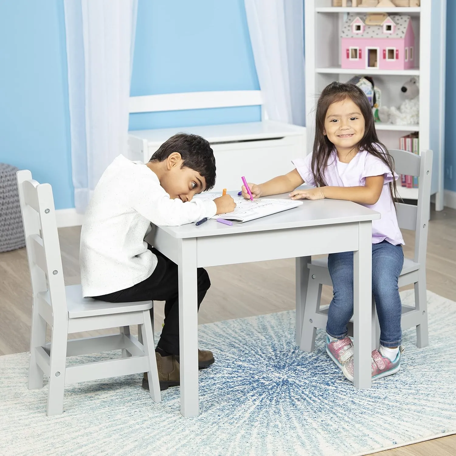 Melissa & Doug Wooden Table & Chairs-Gray Kids Furniture , Grey
