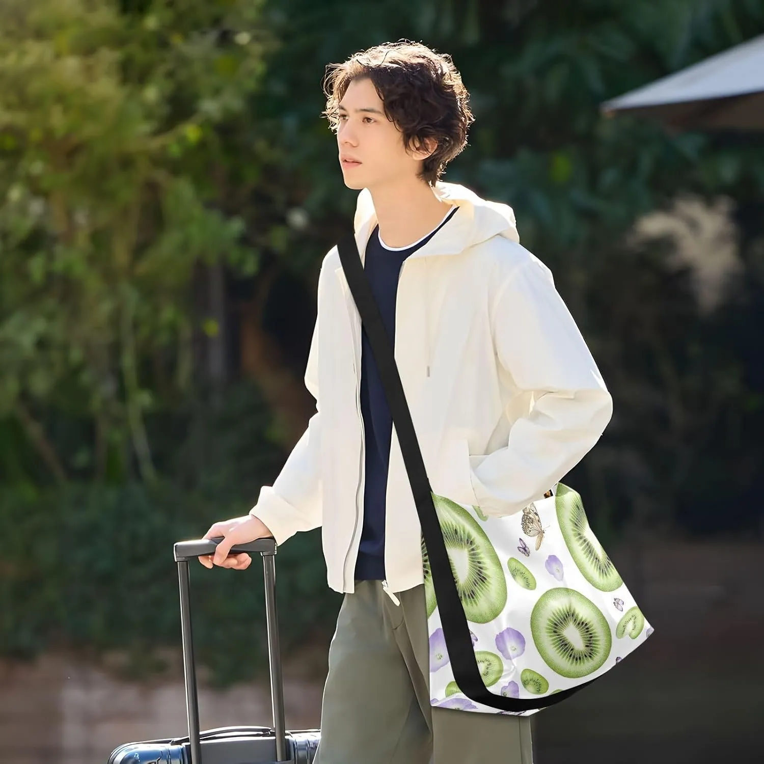 Men Crossbody Wallet Purse Leather Men Bags Shoulder Crossbody Sling Bag Fresh Pomegranate Fruit White
