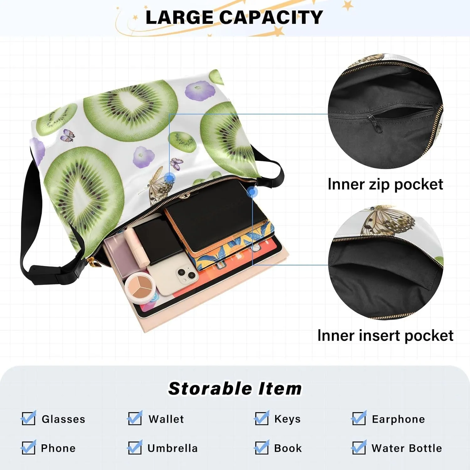 Men Crossbody Wallet Purse Leather Men Bags Shoulder Crossbody Sling Bag Fresh Pomegranate Fruit White
