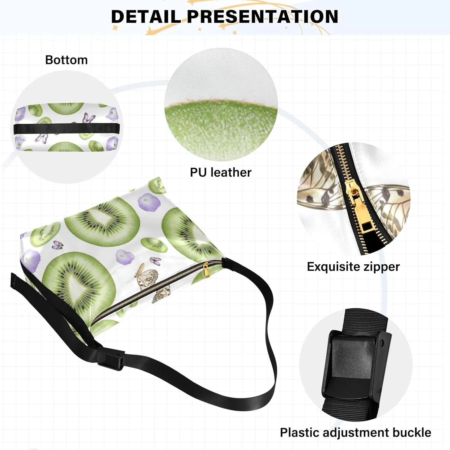 Men Crossbody Wallet Purse Leather Men Bags Shoulder Crossbody Sling Bag Fresh Pomegranate Fruit White