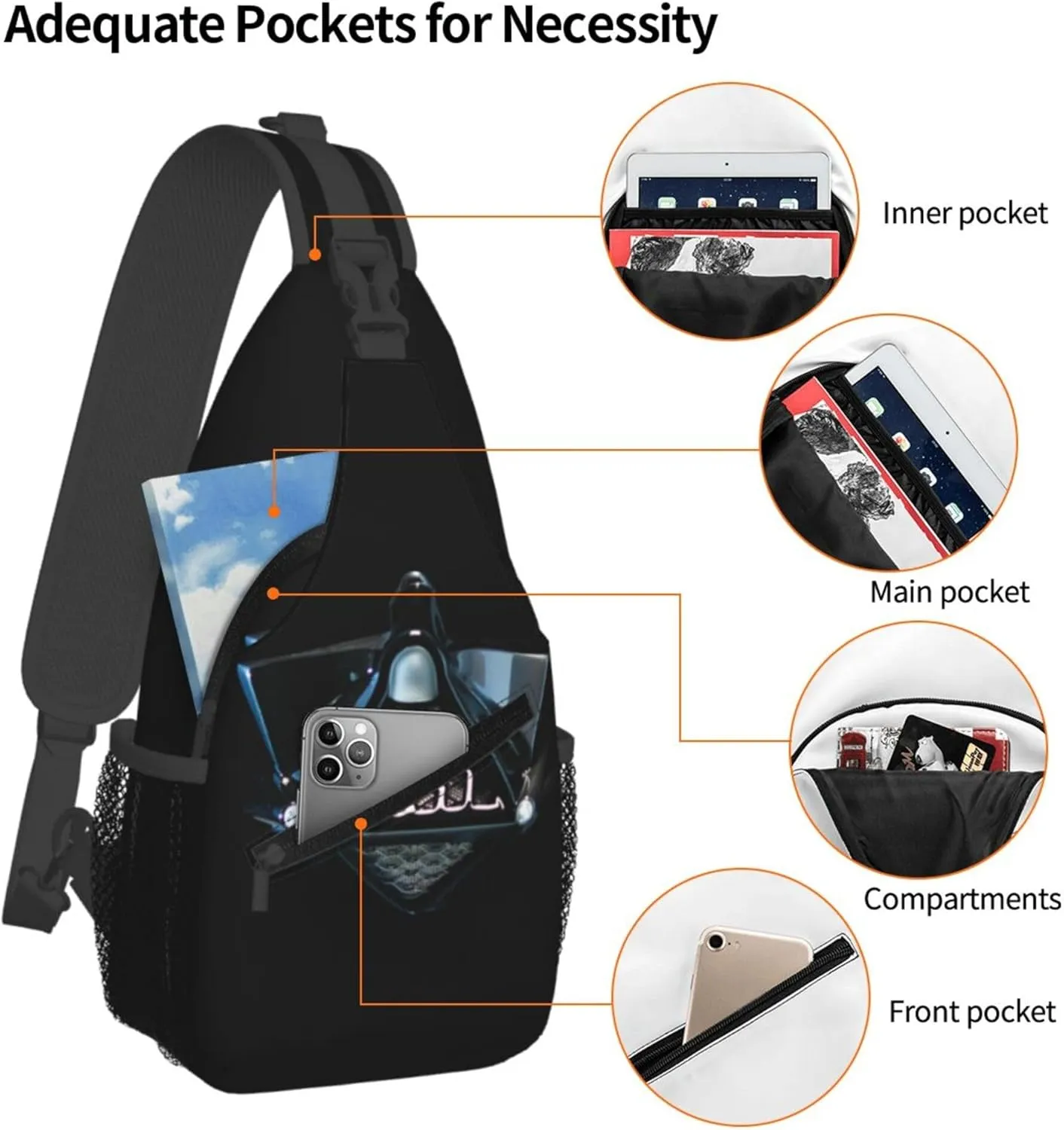 Men Women Cross Chest Sling Bag Diagonally, Darth Masks Vader Durable Adjustable for Outdoor Travel Cycling Travel Hiking Daypack