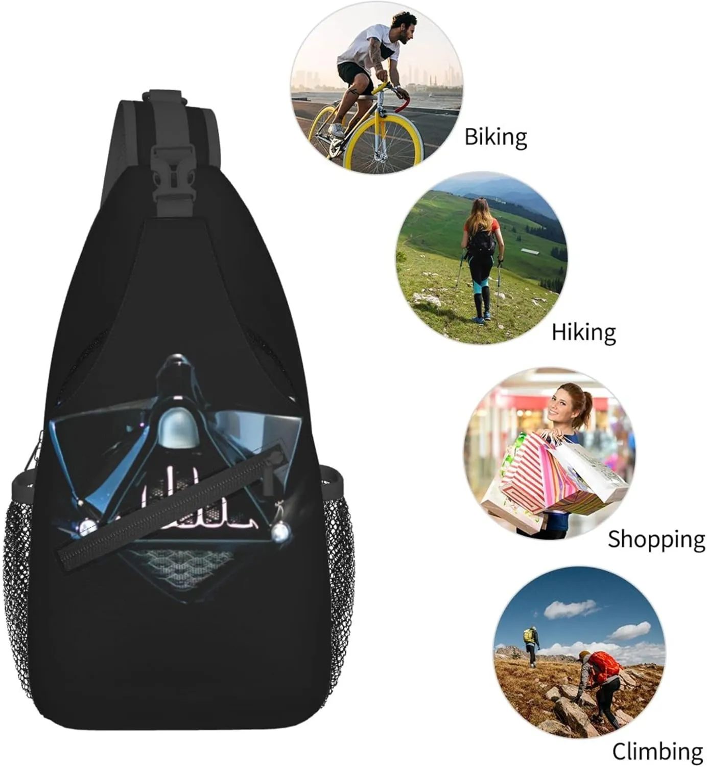 Men Women Cross Chest Sling Bag Diagonally, Darth Masks Vader Durable Adjustable for Outdoor Travel Cycling Travel Hiking Daypack