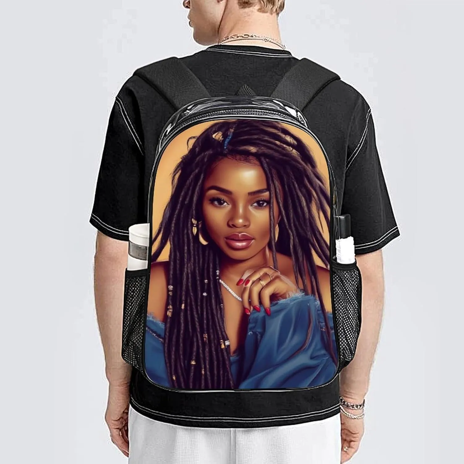 Men Women Lightweight African American Black Woman woman Art Daypack Bookbag Big Capacity Carry On Bag Transparent Bag for Camping Travel Bicycle
