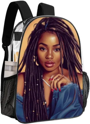 Men Women Lightweight African American Black Woman woman Art Daypack Bookbag Big Capacity Carry On Bag Transparent Bag for Camping Travel Bicycle