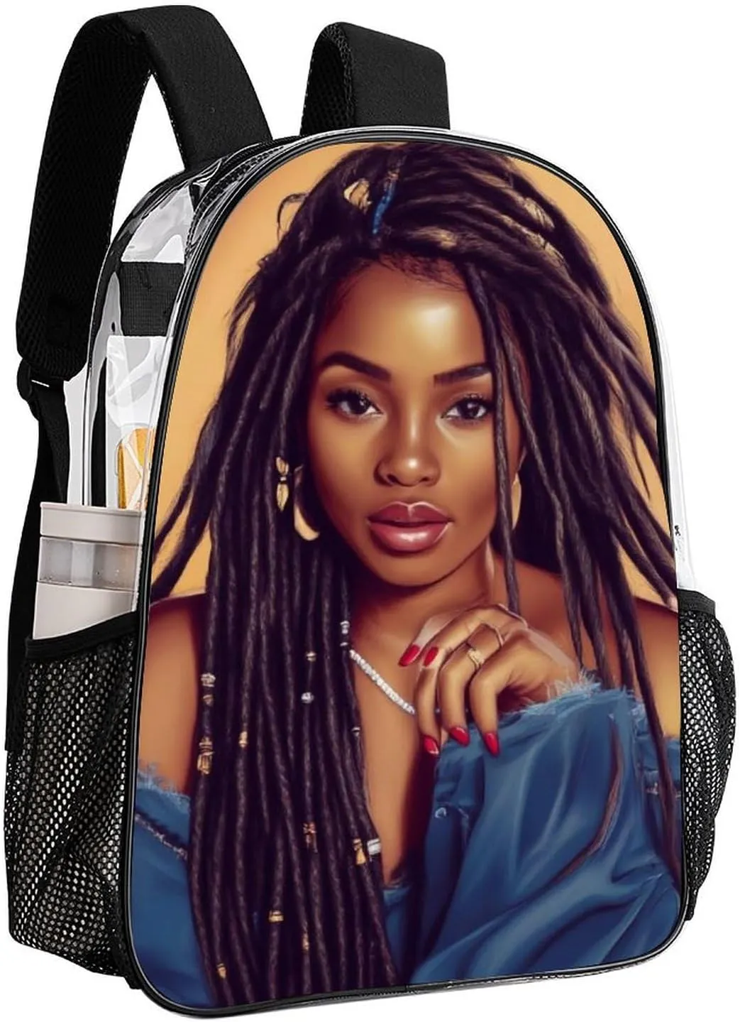 Men Women Lightweight African American Black Woman woman Art Daypack Bookbag Big Capacity Carry On Bag Transparent Bag for Camping Travel Bicycle