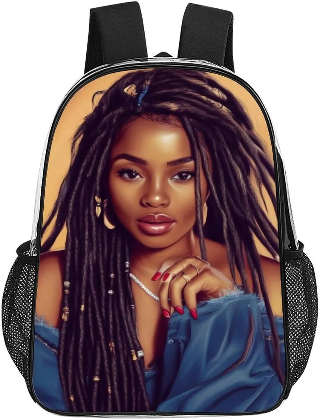 Men Women Lightweight African American Black Woman woman Art Daypack Bookbag Big Capacity Carry On Bag Transparent Bag for Camping Travel Bicycle