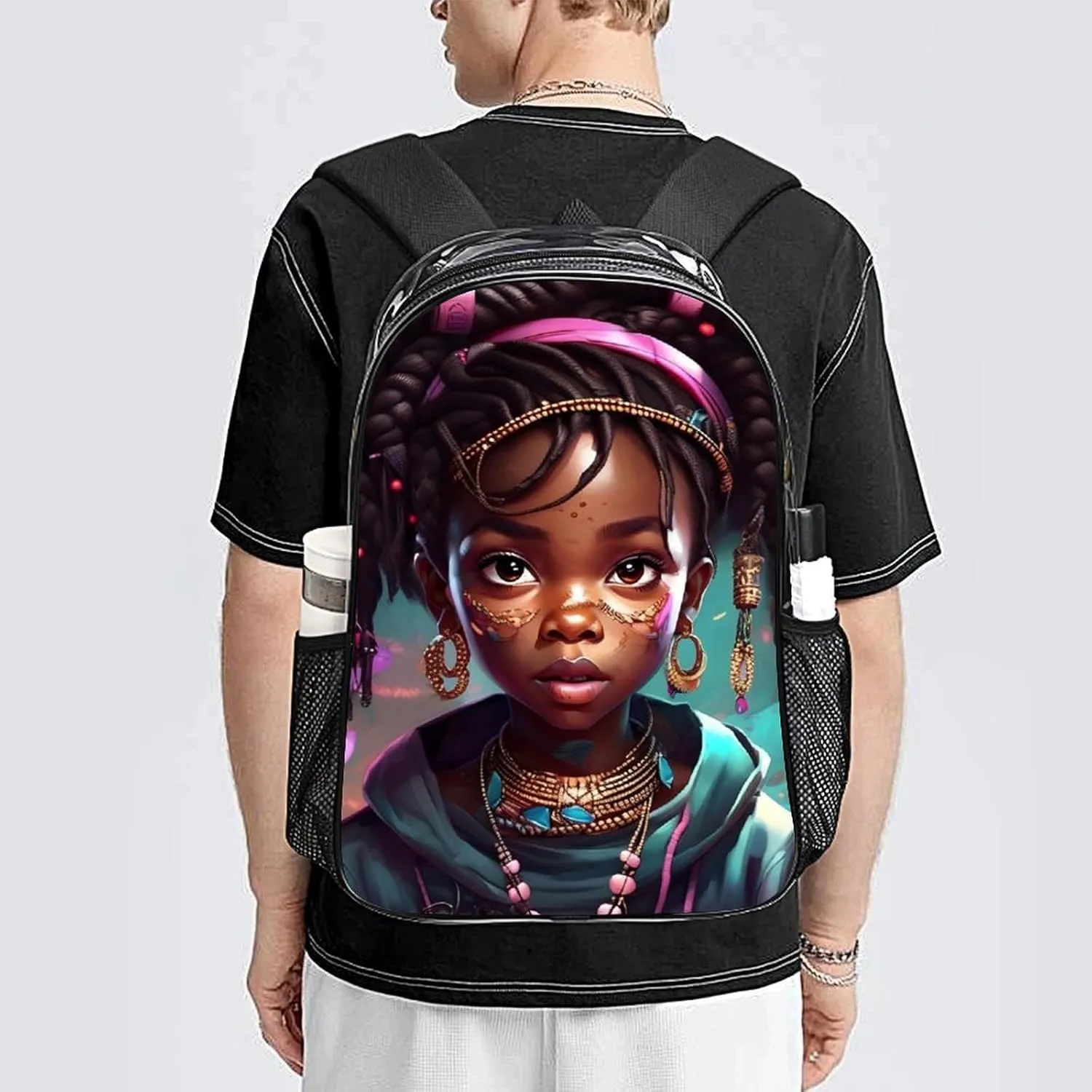 Men Women Lightweight African American Black Women Women Art Backpack Large Capacity Carry On Bag Transparent Bag for Sports Work Walking Cycling