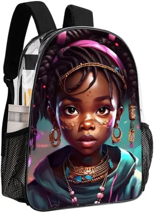 Men Women Lightweight African American Black Women Women Art Backpack Large Capacity Carry On Bag Transparent Bag for Sports Work Walking Cycling