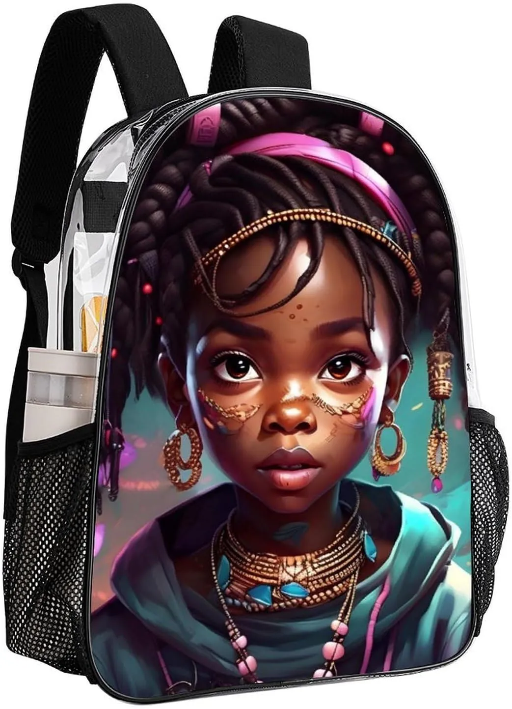 Men Women Lightweight African American Black Women Women Art Backpack Large Capacity Carry On Bag Transparent Bag for Sports Work Walking Cycling