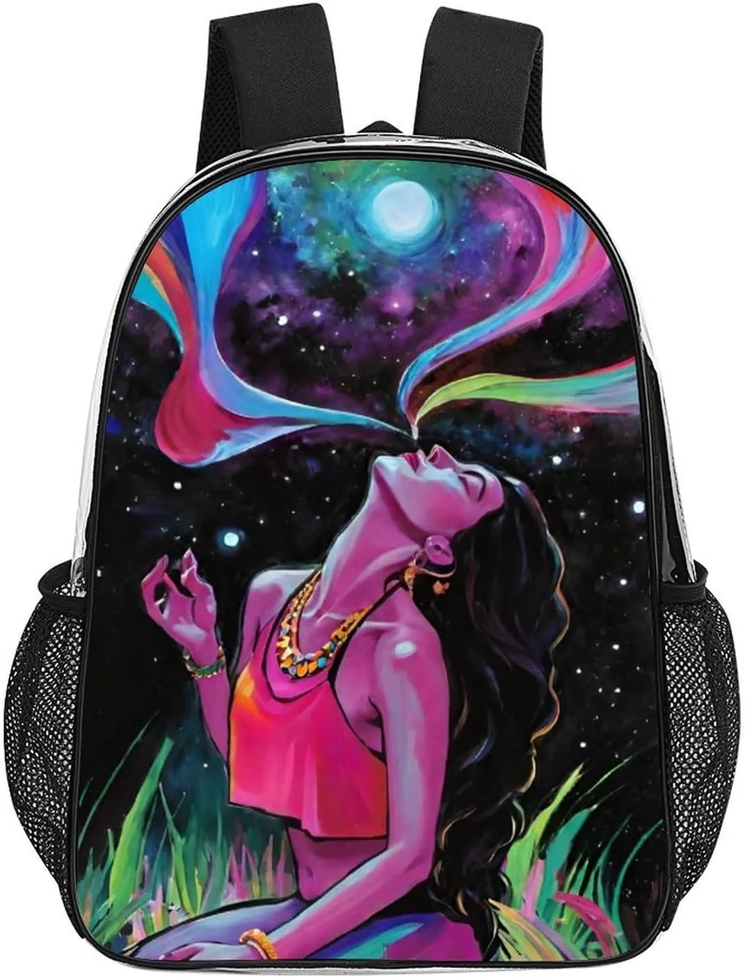 Men Women Lightweight Trippy Galaxy Women Rainbow Art Daypack Bookbag Big Capacity Carry On Bag Transparent Bag for Camping Travel Bicycle