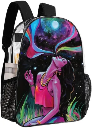 Men Women Lightweight Trippy Galaxy Women Rainbow Art Daypack Bookbag Big Capacity Carry On Bag Transparent Bag for Camping Travel Bicycle