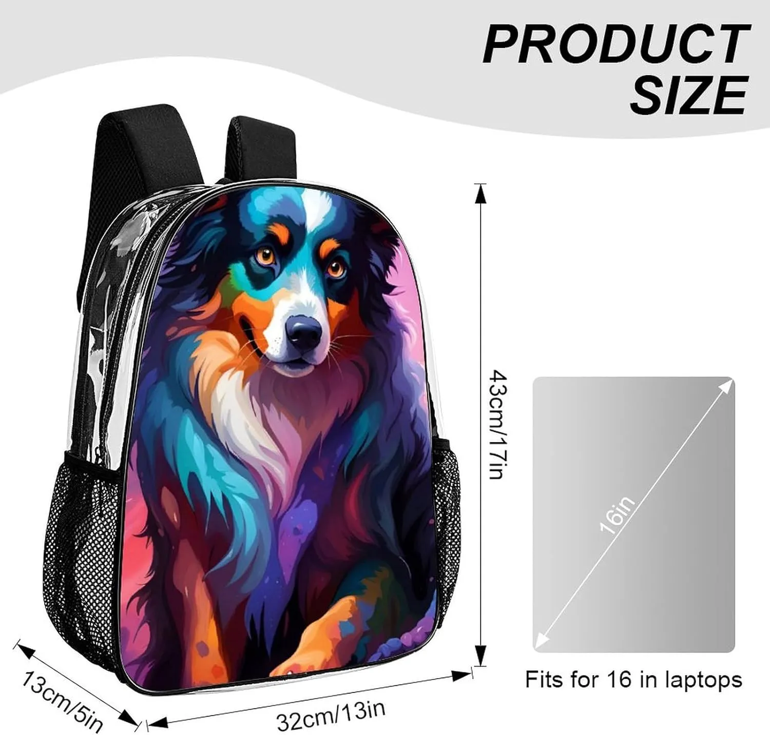 Men Women Transparent Lovely Alaska Dog Art Daypack Backpack Large Capacity Carry On Bag With Smooth Zippers for Hiking Picnic Walking Cycling