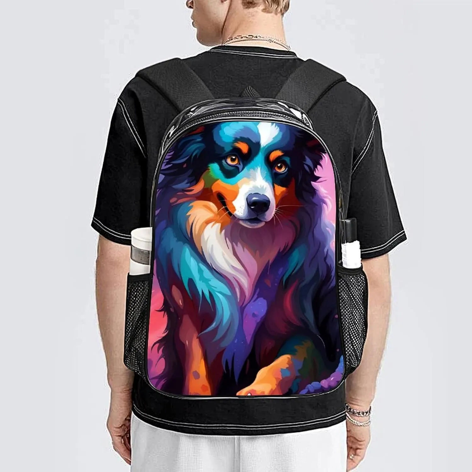 Men Women Transparent Lovely Alaska Dog Art Daypack Backpack Large Capacity Carry On Bag With Smooth Zippers for Hiking Picnic Walking Cycling