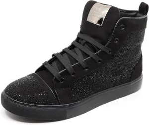 Men's High Top Crystal Shimmer Rhinestone Flat Fashion Casual Sneakers Shoes SNK-07