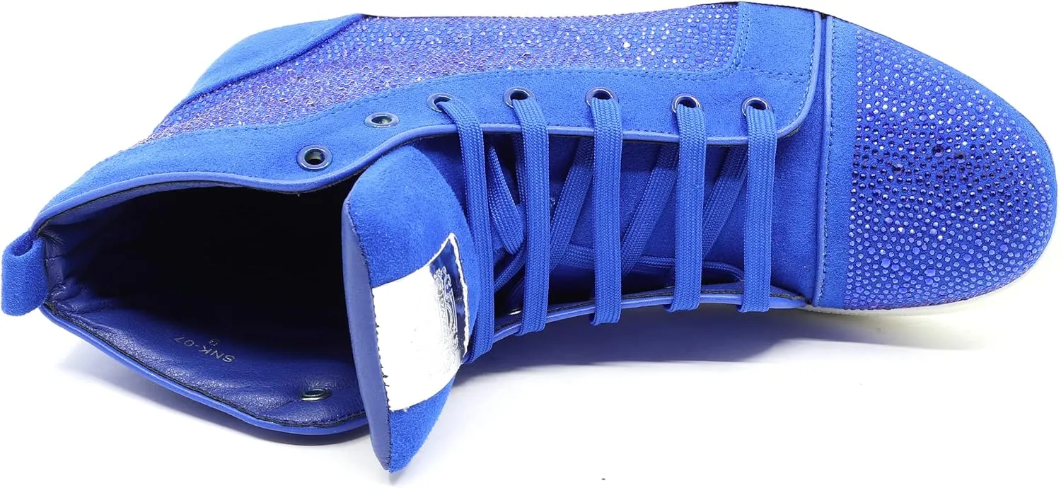 Men's High Top Crystal Shimmer Rhinestone Flat Fashion Casual Sneakers Shoes SNK-07