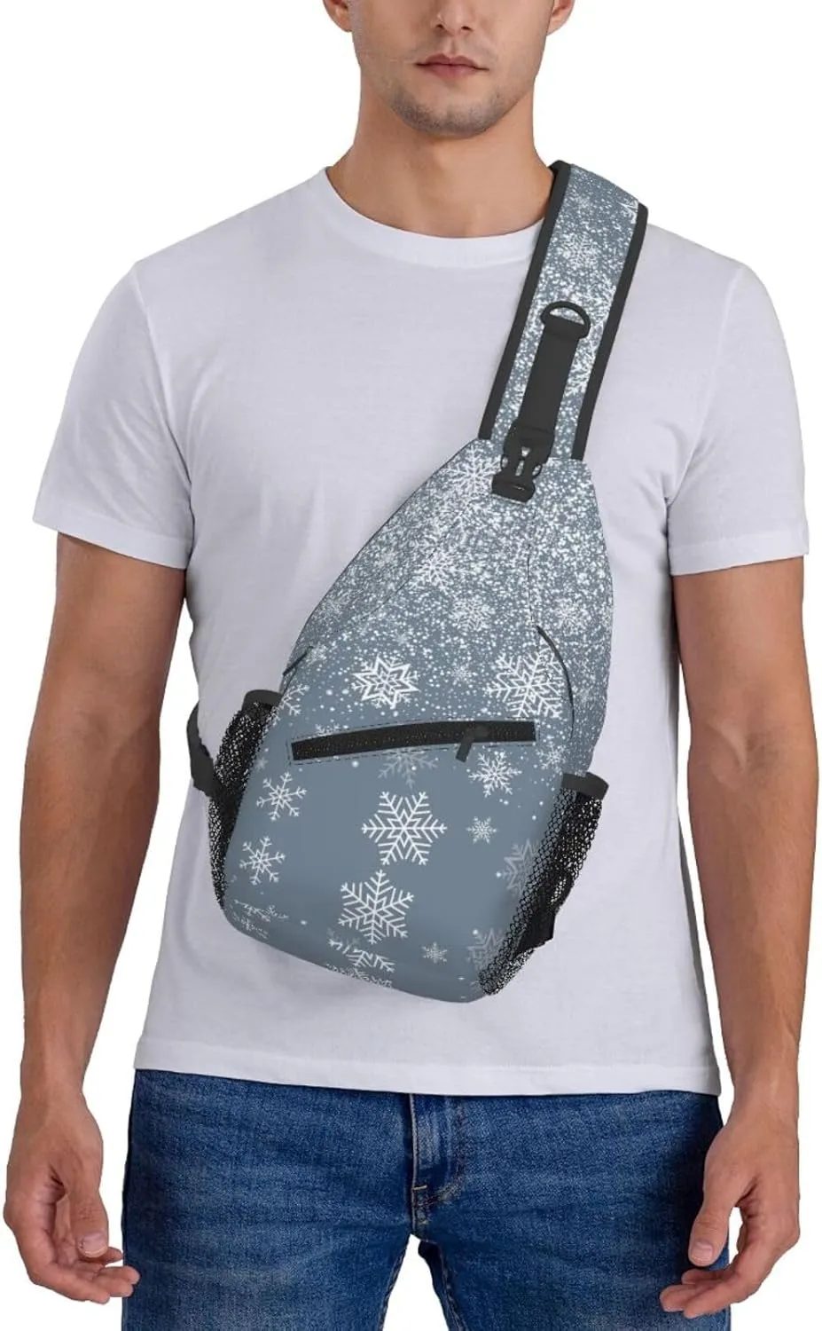 Merry Christmas White Snowflakes Cross Chest Bag Diagonally Hiking Crossbody Bag Travel Shoulder Daypack Lightweight Sling Backpack Cycling Daypacks Fitness Chest Backpacks