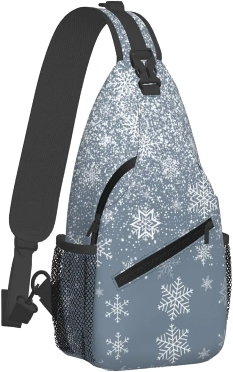Merry Christmas White Snowflakes Cross Chest Bag Diagonally Hiking Crossbody Bag Travel Shoulder Daypack Lightweight Sling Backpack Cycling Daypacks Fitness Chest Backpacks