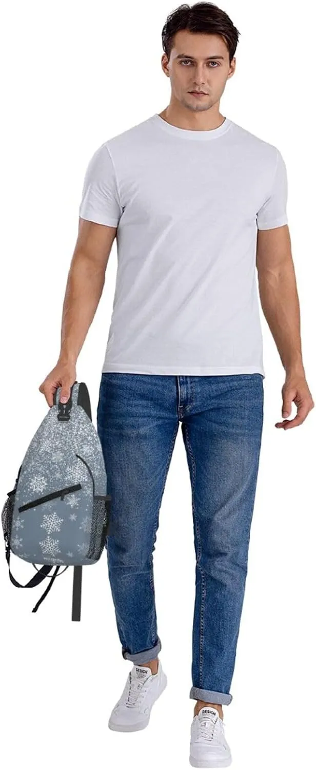 Merry Christmas White Snowflakes Cross Chest Bag Diagonally Hiking Crossbody Bag Travel Shoulder Daypack Lightweight Sling Backpack Cycling Daypacks Fitness Chest Backpacks