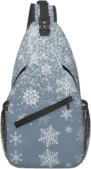 Merry Christmas White Snowflakes Cross Chest Bag Diagonally Hiking Crossbody Bag Travel Shoulder Daypack Lightweight Sling Backpack Cycling Daypacks Fitness Chest Backpacks