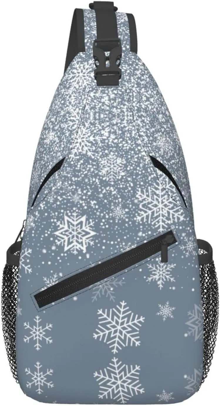 Merry Christmas White Snowflakes Cross Chest Bag Diagonally Hiking Crossbody Bag Travel Shoulder Daypack Lightweight Sling Backpack Cycling Daypacks Fitness Chest Backpacks