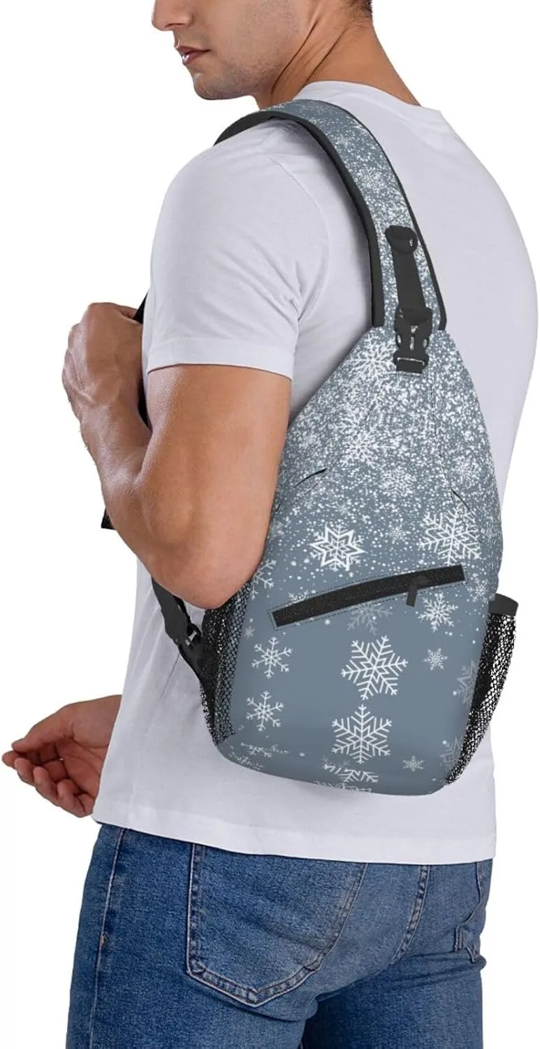 Merry Christmas White Snowflakes Cross Chest Bag Diagonally Hiking Crossbody Bag Travel Shoulder Daypack Lightweight Sling Backpack Cycling Daypacks Fitness Chest Backpacks