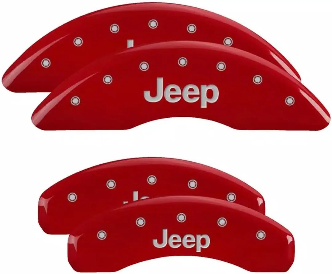 MGP Brake Caliper Covers for Jeep Grand Cherokee L (2021-24’) Requires 18”  Wheels and Rear Vented Rotors - Powder Coated Red, Engraved JEEP logo, Aluminum Front and Rear Caliper Covers (Set of 4)