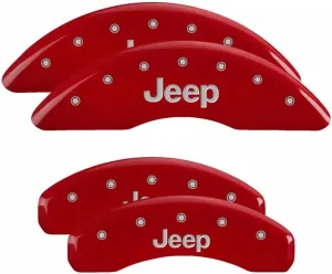 MGP Brake Caliper Covers for Jeep Grand Cherokee L (2021-24’) Requires 18”  Wheels and Rear Vented Rotors - Powder Coated Red, Engraved JEEP logo, Aluminum Front and Rear Caliper Covers (Set of 4)