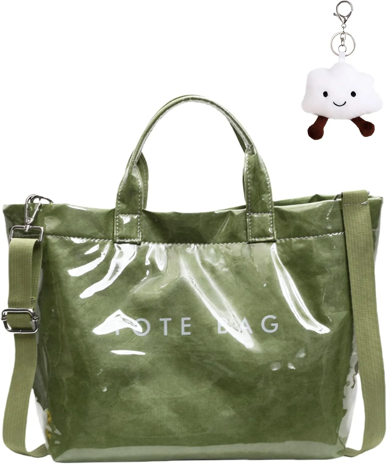 Micmores PVC Tote Bag for Women Letters Print Large Kraft Paper Handbag Top Handle Clear Hobo Crossbody Bag for Work Travel