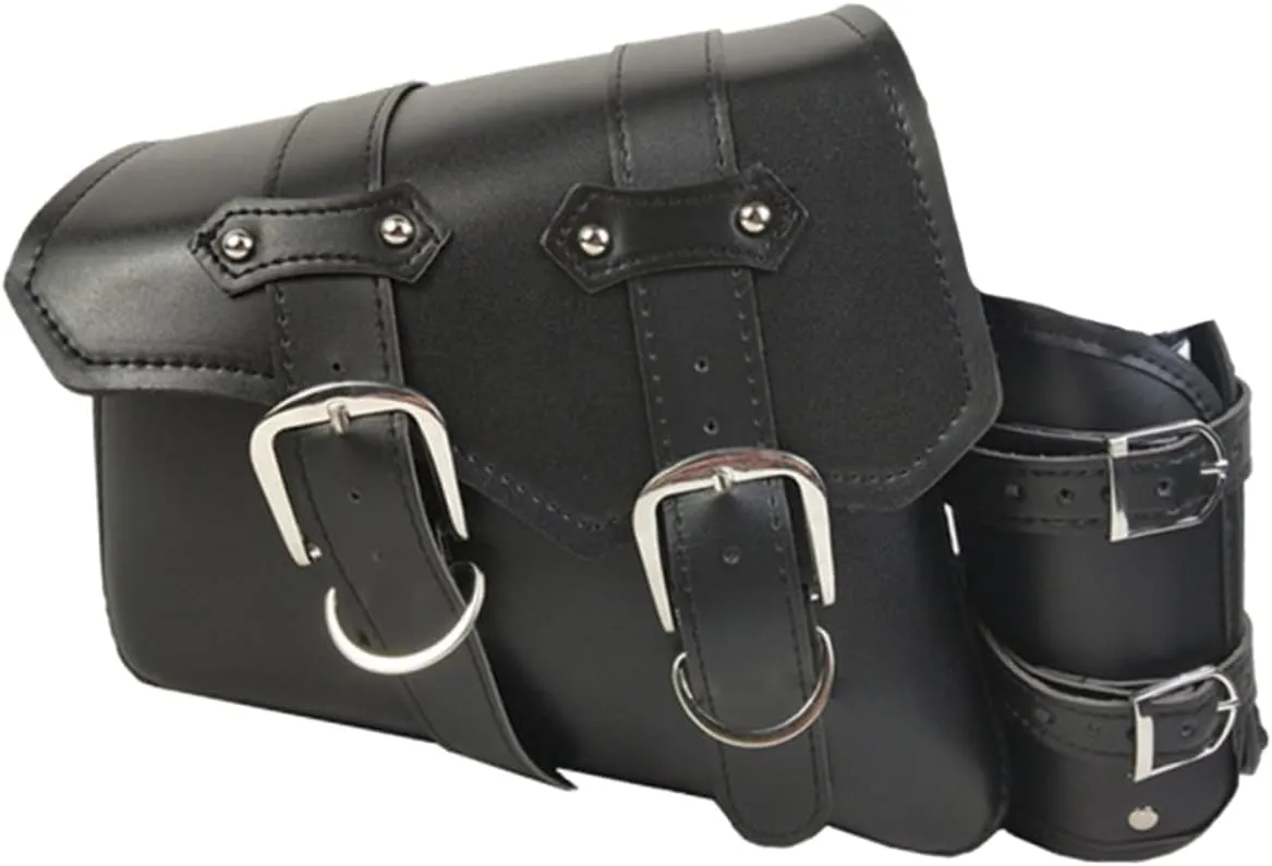 Mikikit Leather Motorcycle Side Bag Bike Tail Saddle Bag Waterproof Storage Buckle Strap for Outdoor Hiking Sports