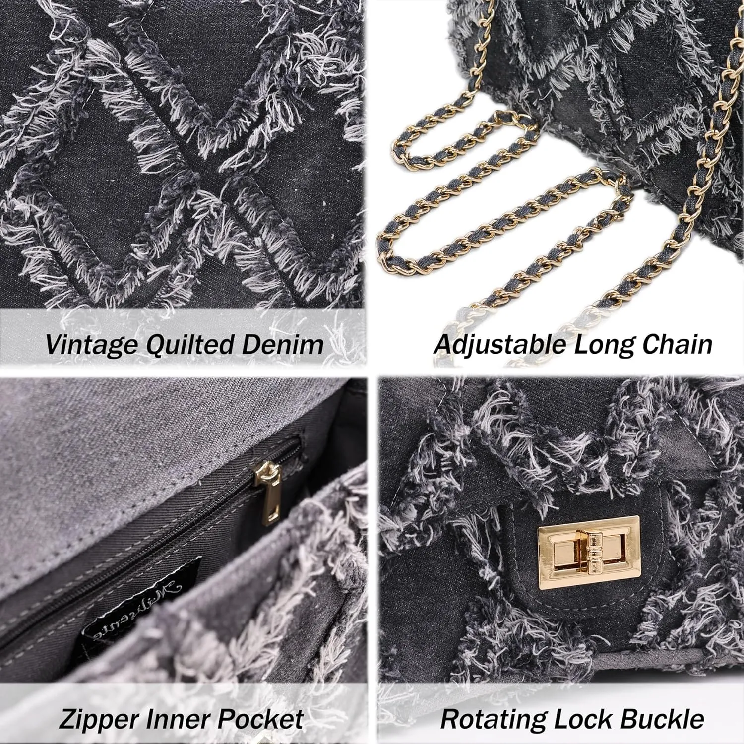 Milisente Women Shoulder Bag Small Quilted Denim Bag Chain Clutch Purses and Handbags Or Crossbody For Evening Formal Party