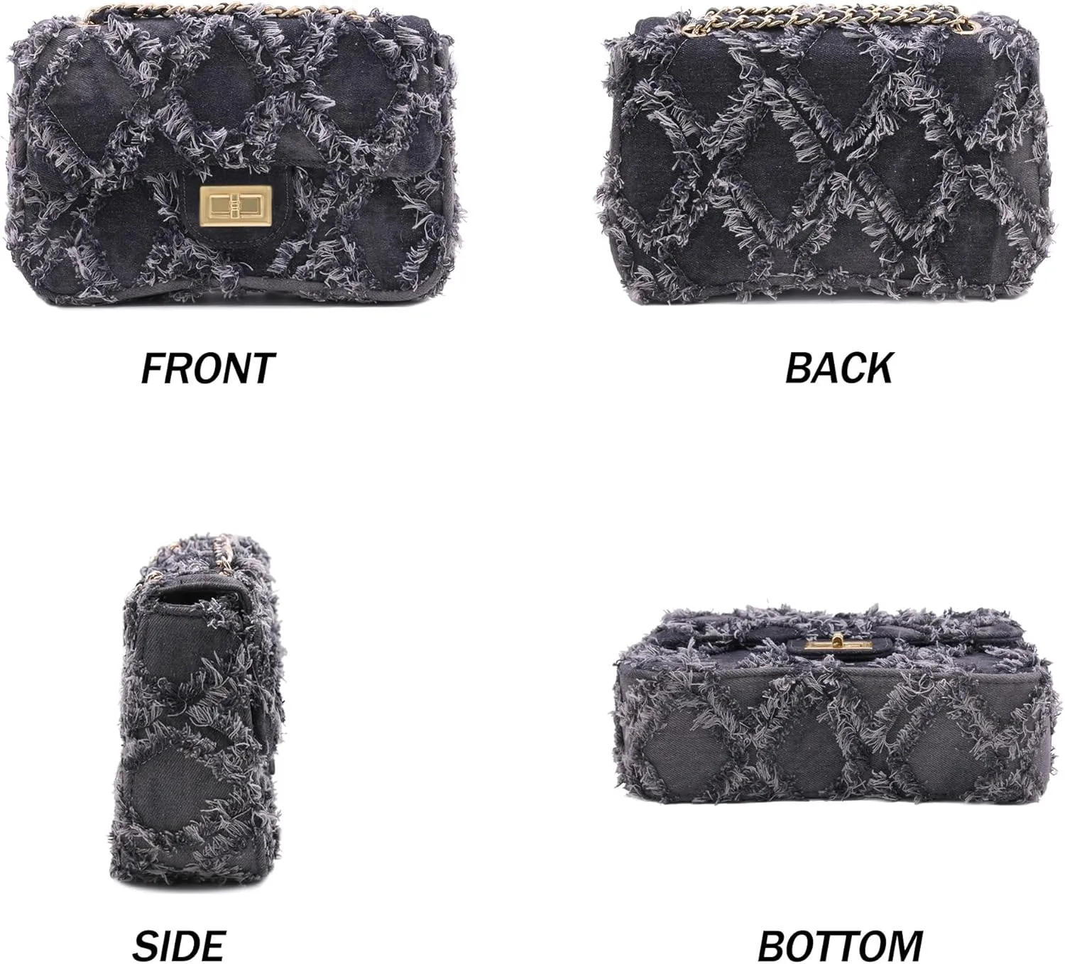 Milisente Women Shoulder Bag Small Quilted Denim Bag Chain Clutch Purses and Handbags Or Crossbody For Evening Formal Party