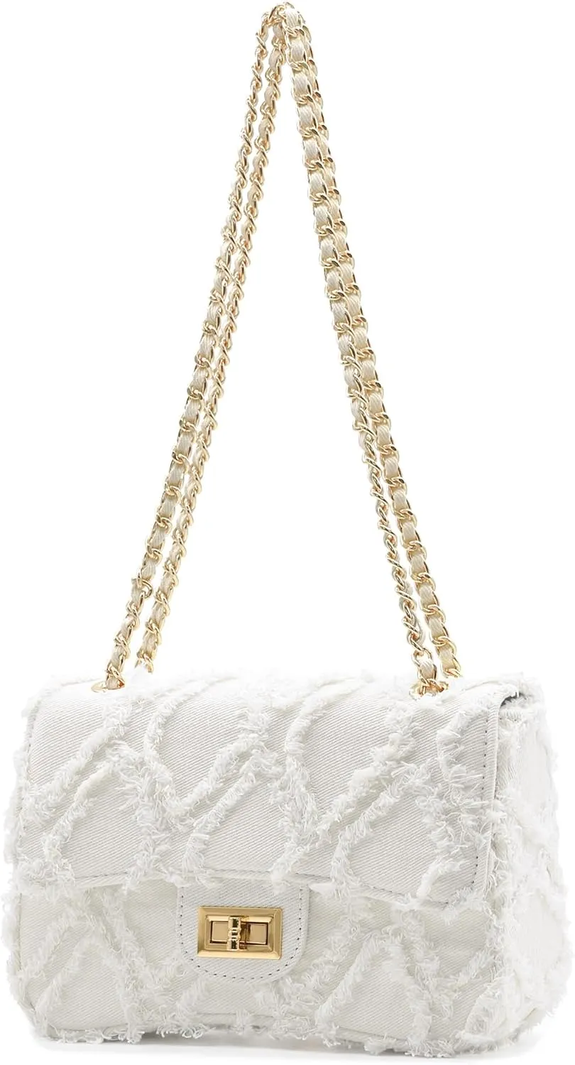 Milisente Women Shoulder Bag Small Quilted Denim Bag Chain Clutch Purses and Handbags Or Crossbody For Evening Formal Party