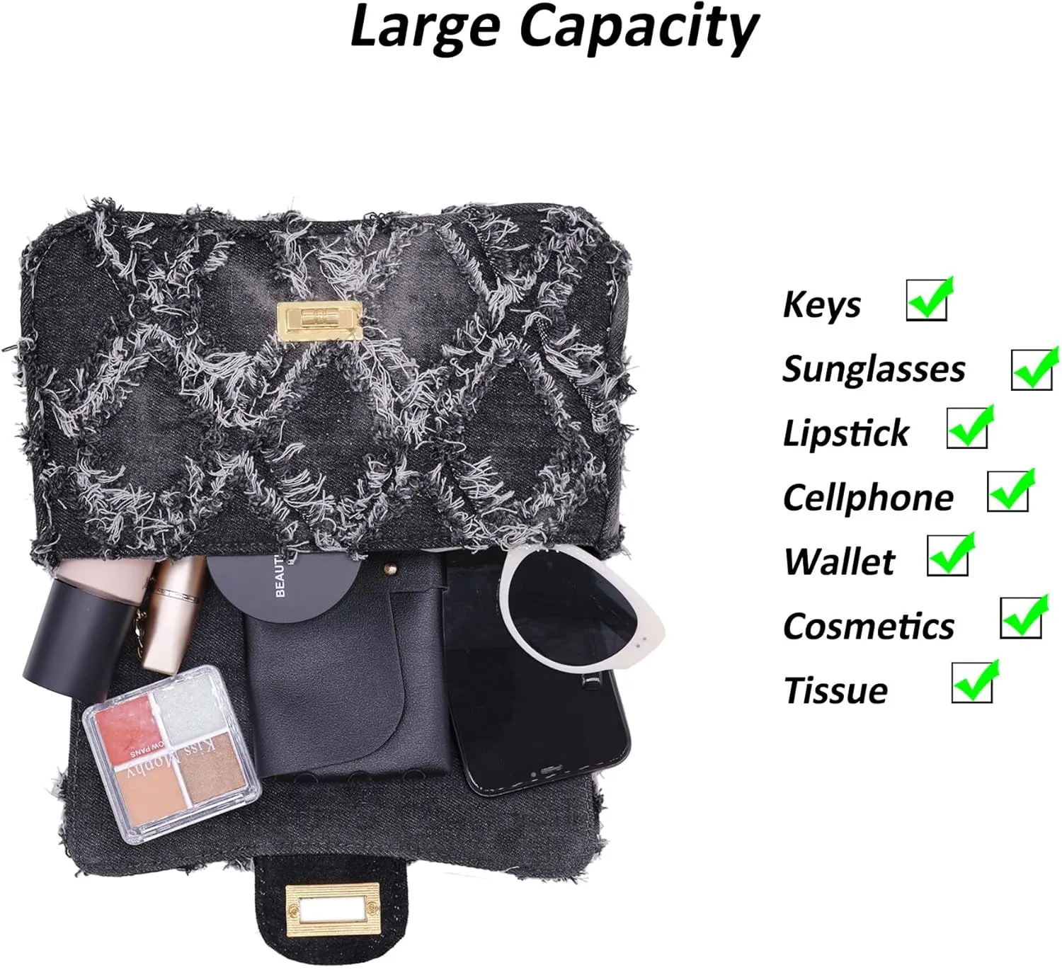 Milisente Women Shoulder Bag Small Quilted Denim Bag Chain Clutch Purses and Handbags Or Crossbody For Evening Formal Party
