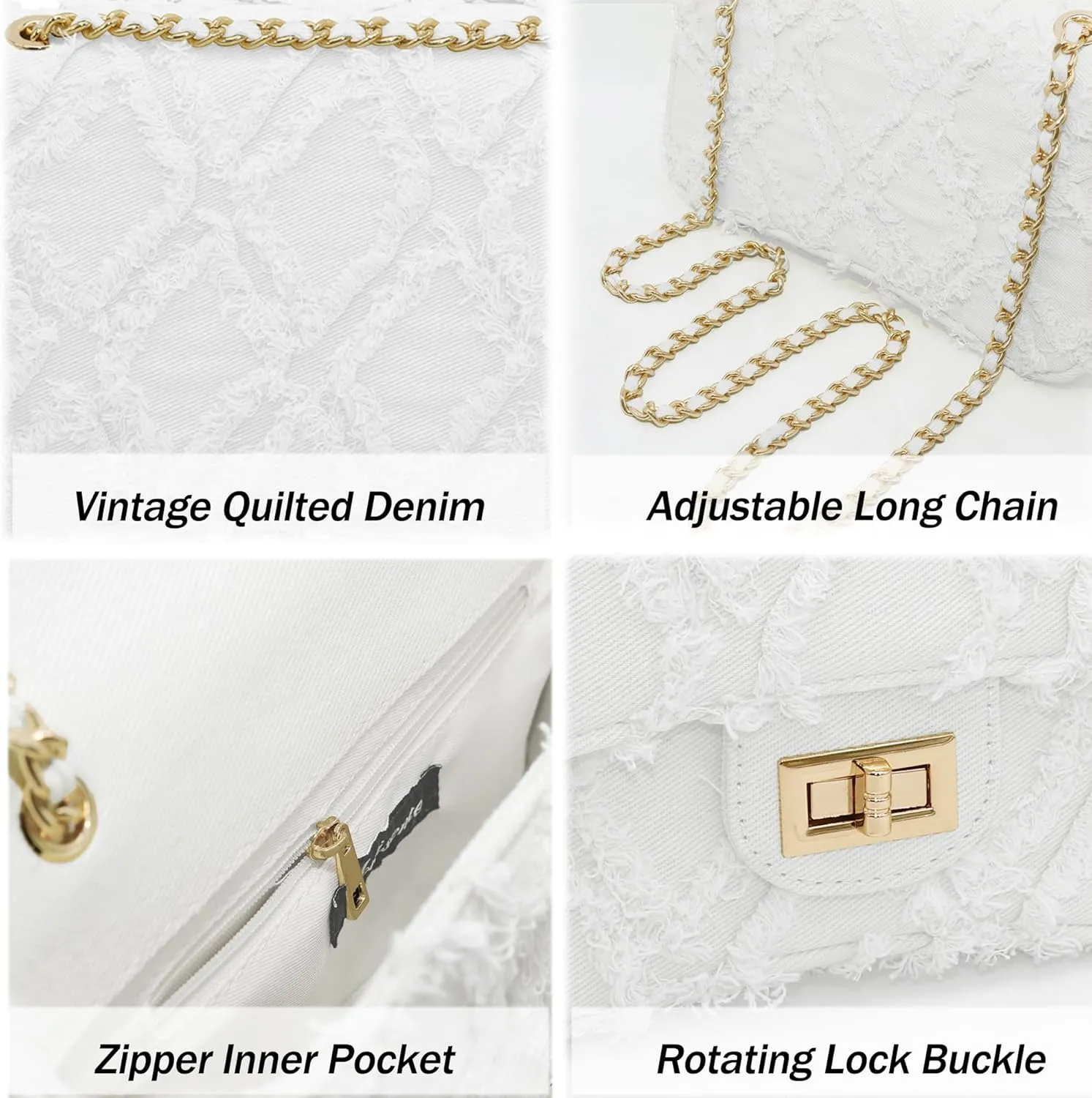 Milisente Women Shoulder Bag Small Quilted Denim Bag Chain Clutch Purses and Handbags Or Crossbody For Evening Formal Party