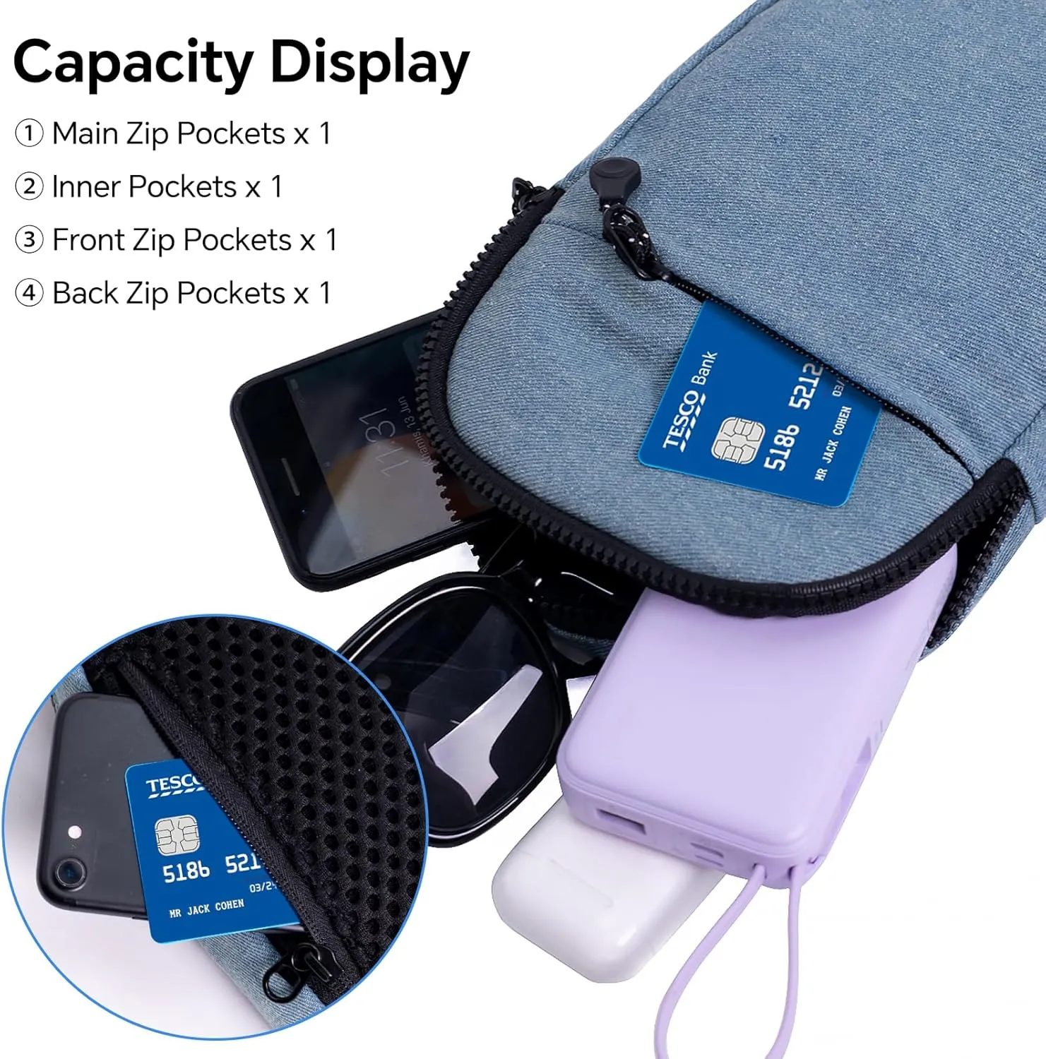 Mini Denim Crossbody Bag for Women Chest Sling Purses Lightweight Mens Shoulder Phone Bags Small Casual Front Pack
