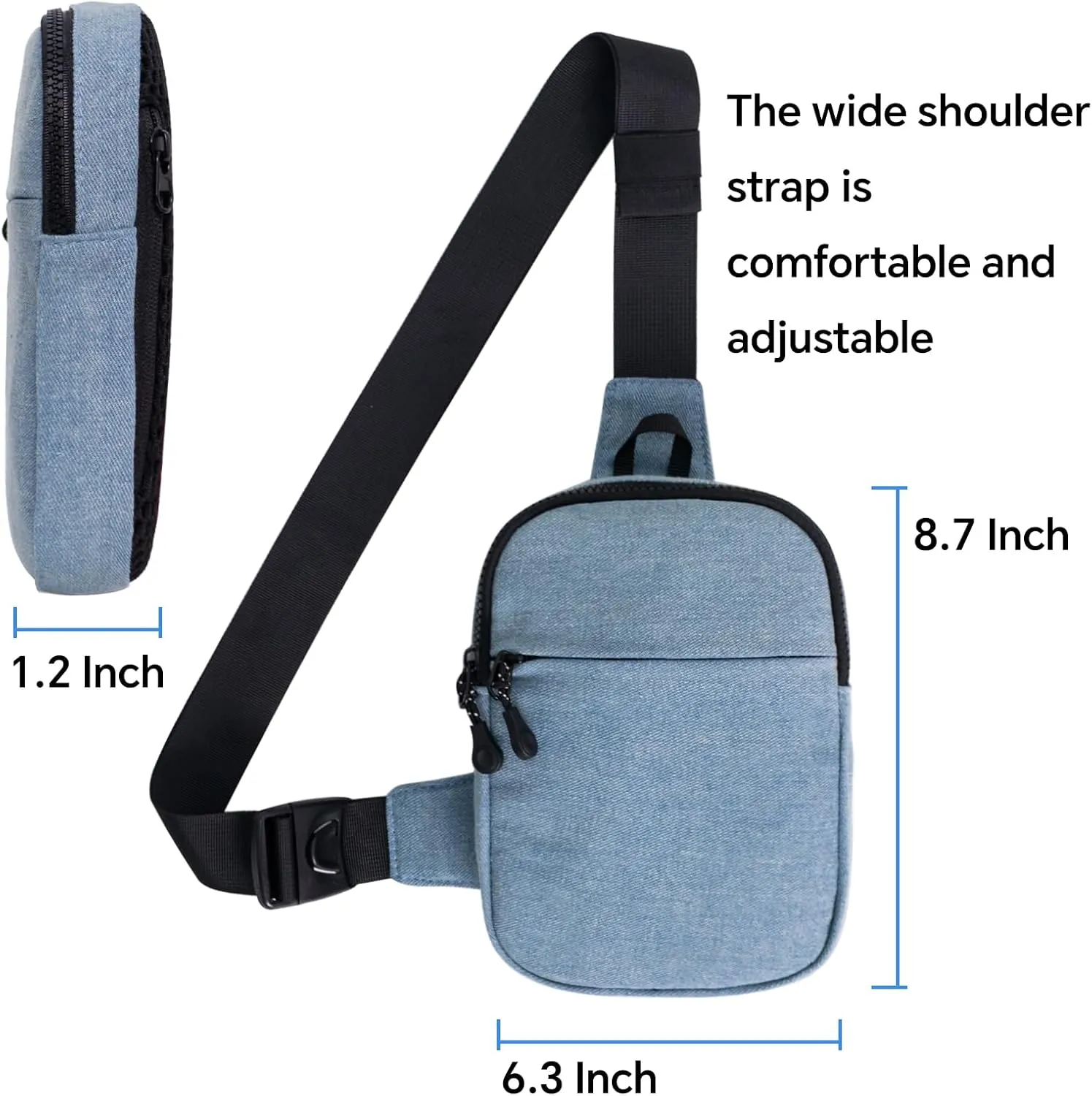 Mini Denim Crossbody Bag for Women Chest Sling Purses Lightweight Mens Shoulder Phone Bags Small Casual Front Pack