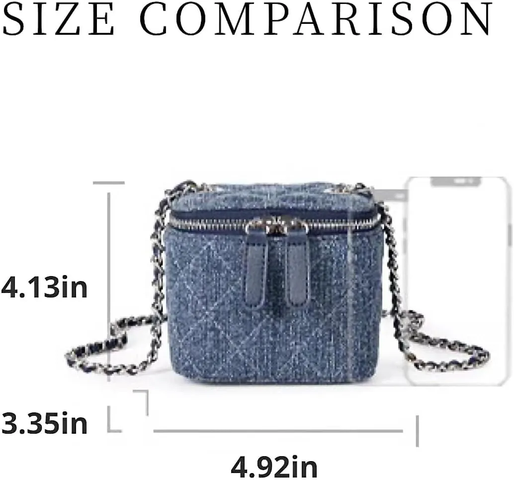 Mini Denim Crossbody Bags for Women Small Vintage Square Box Purse Boho Cross Body Handbags with Chain and Zipper
