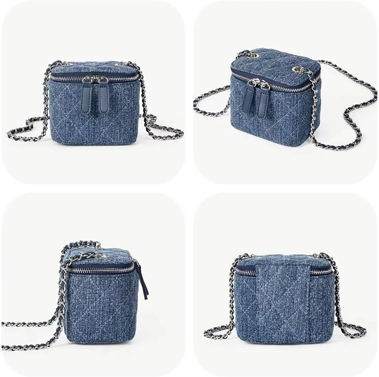 Mini Denim Crossbody Bags for Women Small Vintage Square Box Purse Boho Cross Body Handbags with Chain and Zipper
