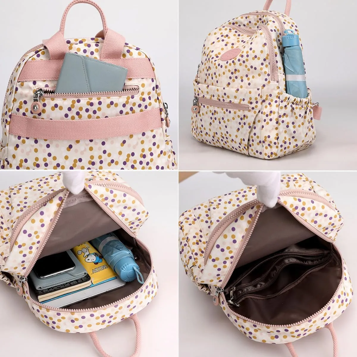 Mini Nylon Women Backpacks,11L Small Ladies backpacks Casual Lightweight Women Shopping Travel Daypack (A-Leave Navy)