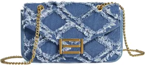 Missnine Evening Denim Purse Quilted Small Crossbody Bag for Women, Trendy Jean Shoulder Handbag with Chain Strap