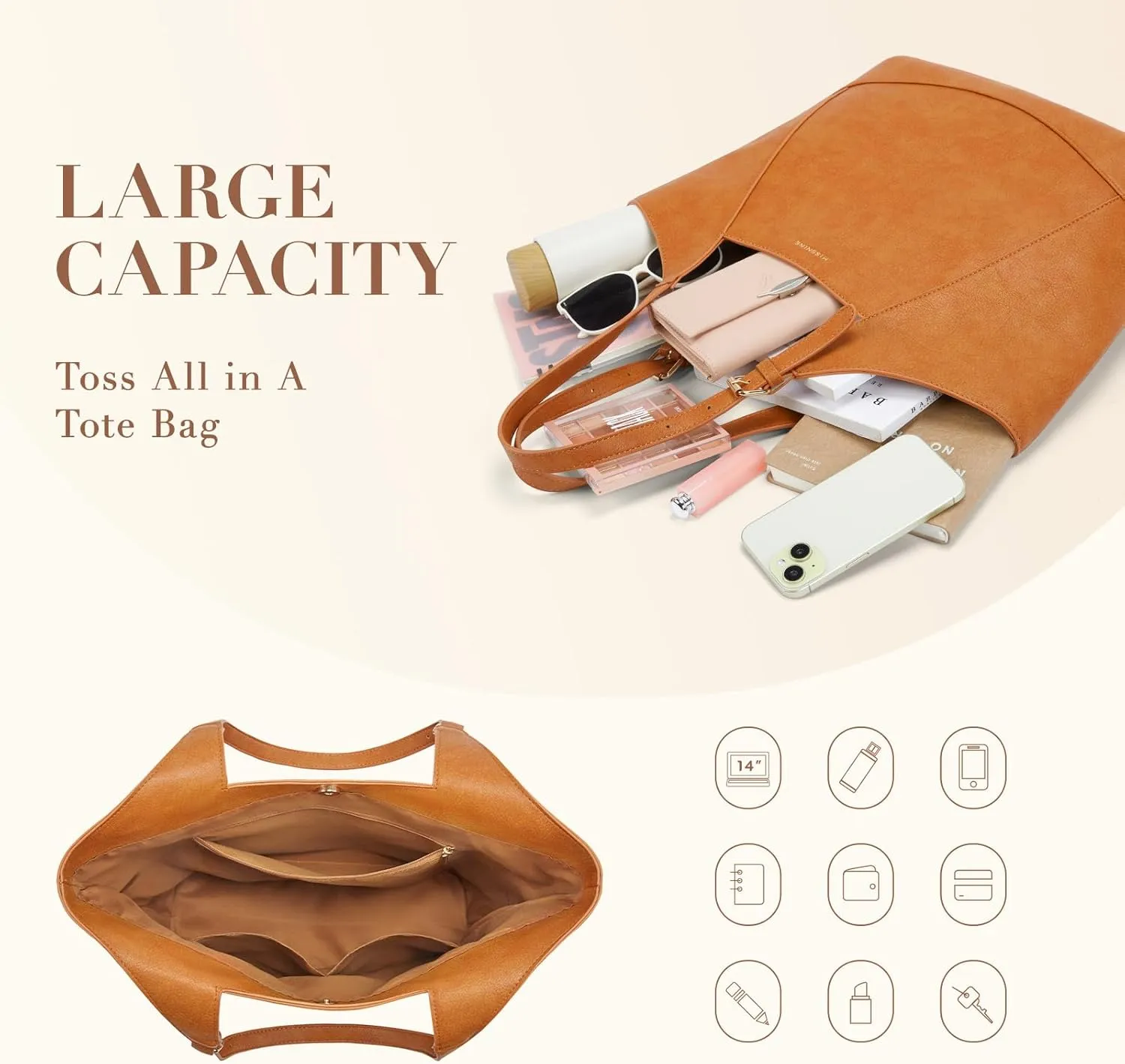 Missnine Large Tote Bag for Women Work, Vegan Leather Purses for Women, Ladies Travel Hobo Handbag with Adjustable Top-handle