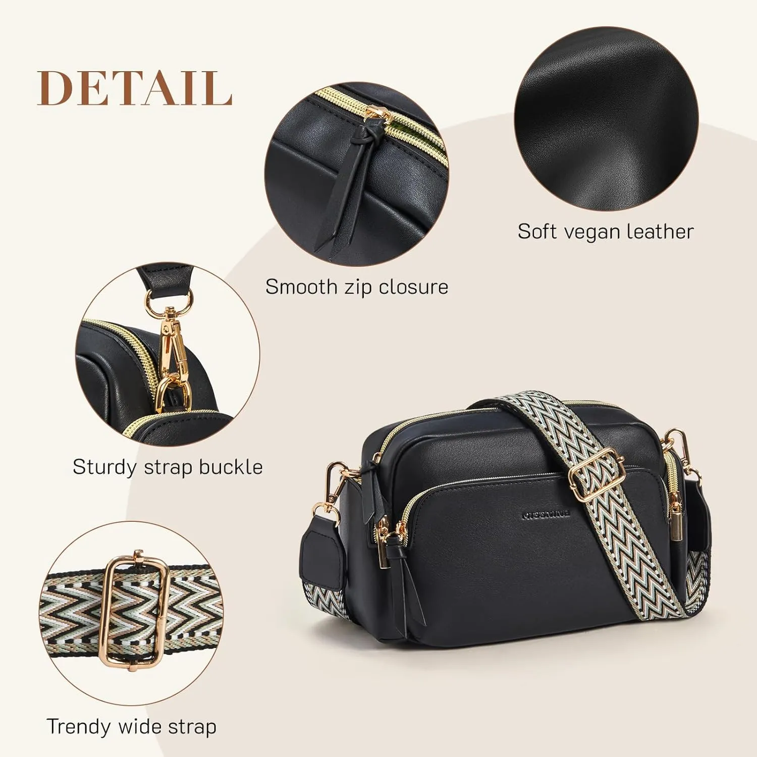 Missnine Small Crossbody Purse Women Quilted Crossbody Bags Soft Leather Shoulder Handbags with Adjustable Strap