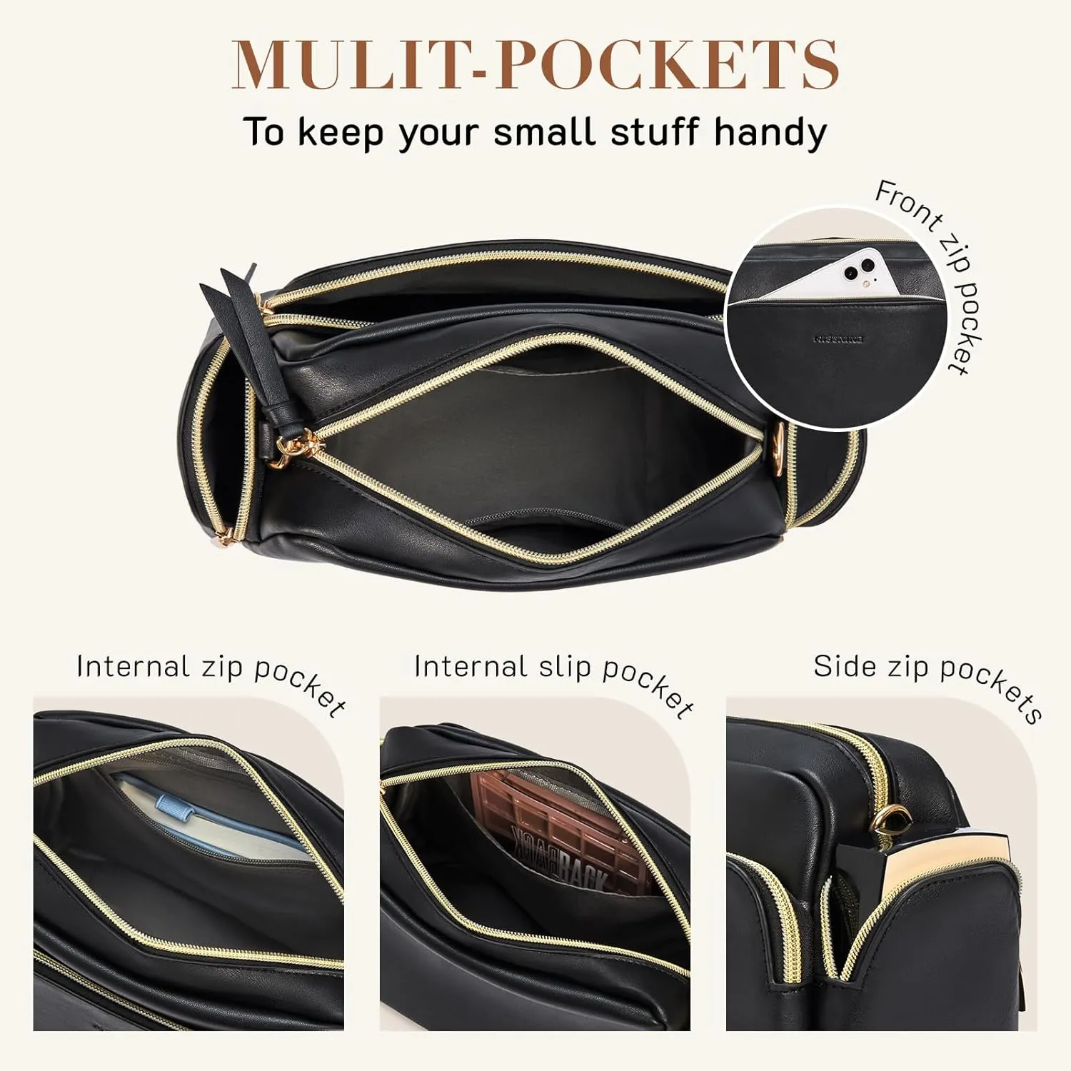 Missnine Small Crossbody Purse Women Quilted Crossbody Bags Soft Leather Shoulder Handbags with Adjustable Strap