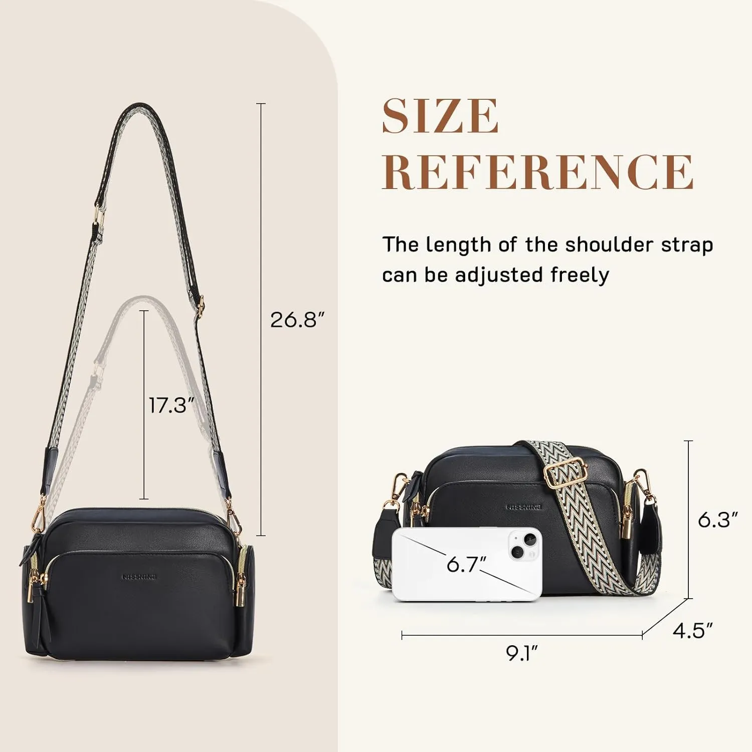Missnine Small Crossbody Purse Women Quilted Crossbody Bags Soft Leather Shoulder Handbags with Adjustable Strap