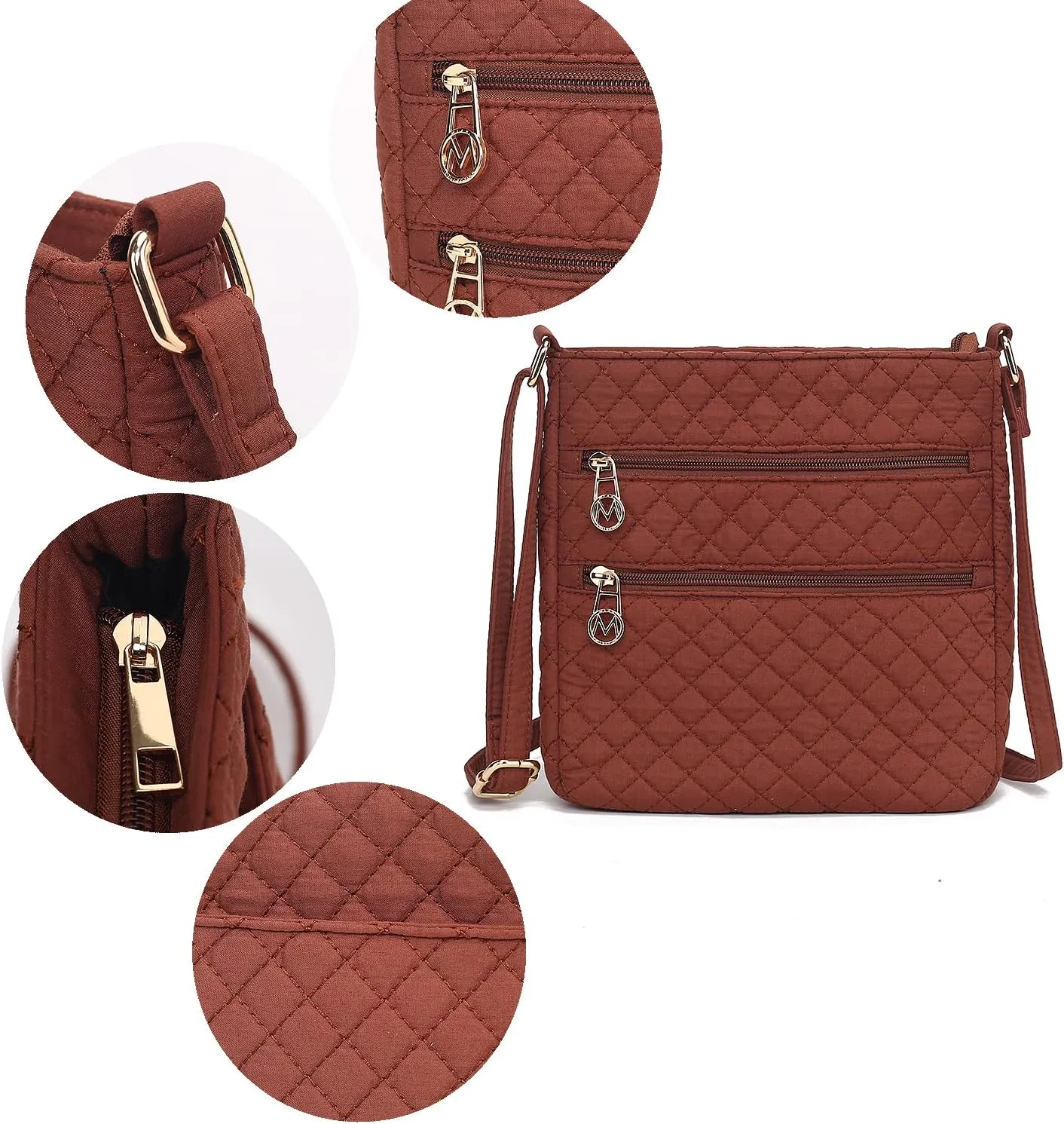 MKF Collection Quilted Crossbody for Women, Cotton Top-Handle Ladies Fashion Daily Crossover Handbag Purse