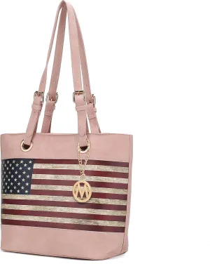 MKF Collection USA Tote Shoulder Bag for Women Vegan Leather Patriotic Handbag, Lady Fashion American Flag Satchel Purse