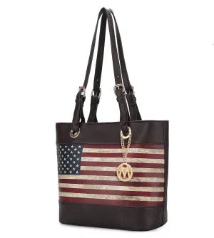 MKF Collection USA Tote Shoulder Bag for Women Vegan Leather Patriotic Handbag, Lady Fashion American Flag Satchel Purse
