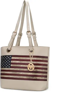 MKF Collection USA Tote Shoulder Bag for Women Vegan Leather Patriotic Handbag, Lady Fashion American Flag Satchel Purse